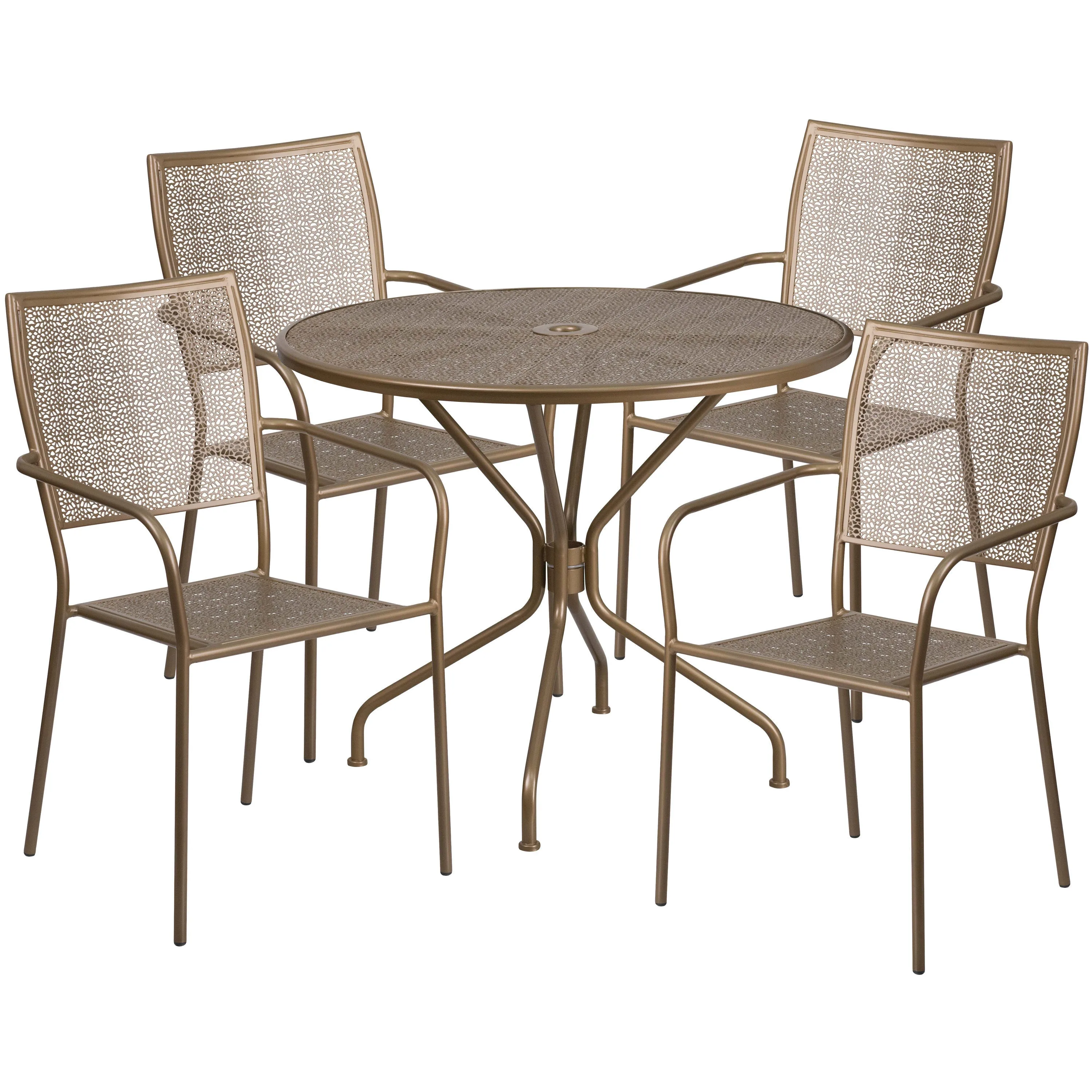 Oia Commercial Grade 35.25" Round Indoor-Outdoor Steel Patio Table Set with 4 Square Back Chairs