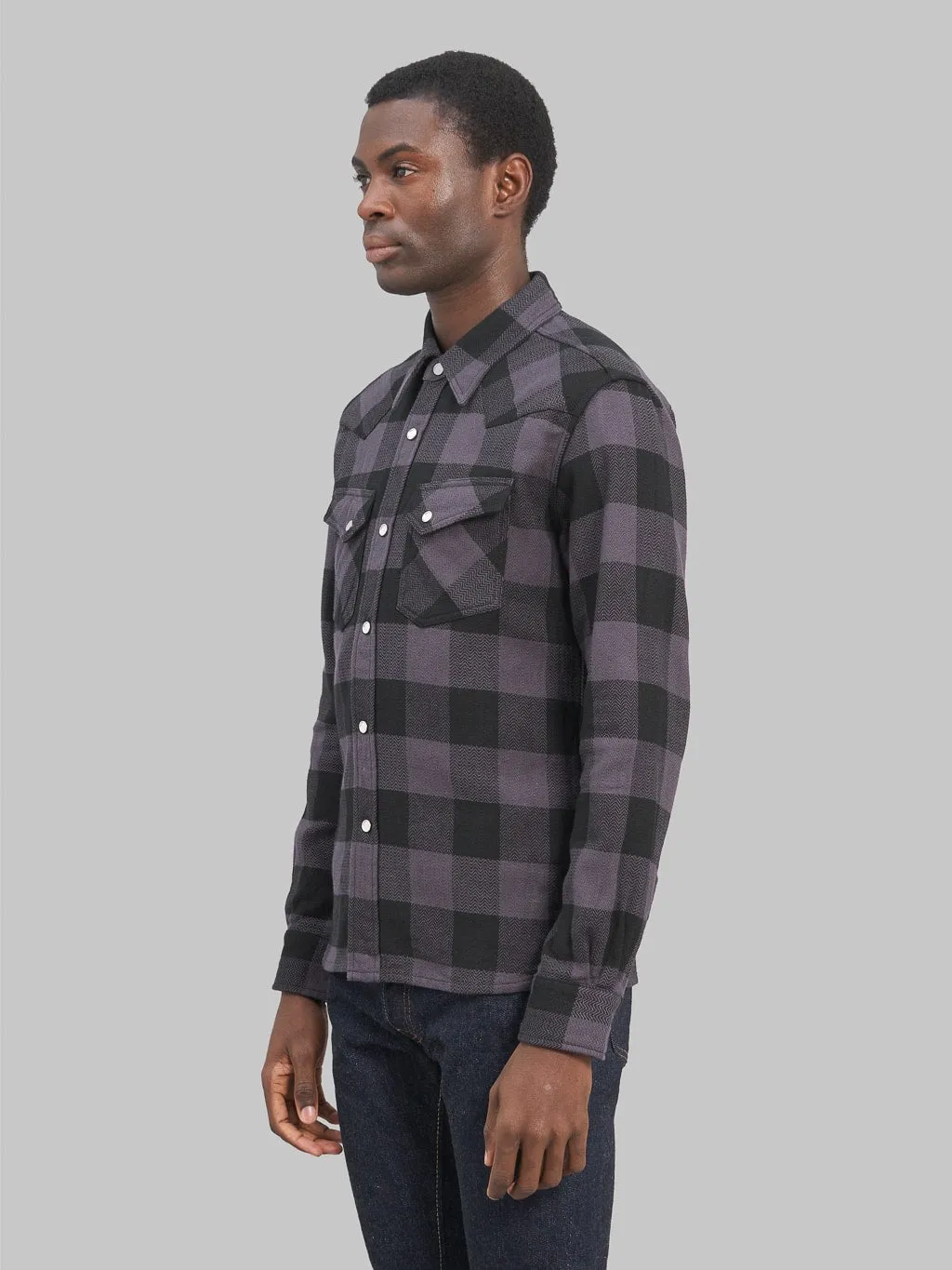 The Flat Head Block Check Flannel Western Shirt Grey/Black