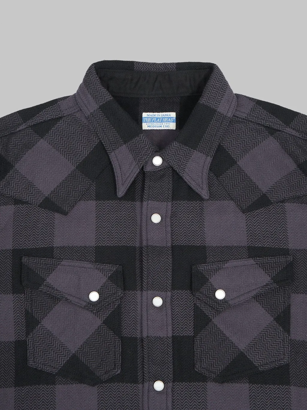 The Flat Head Block Check Flannel Western Shirt Grey/Black