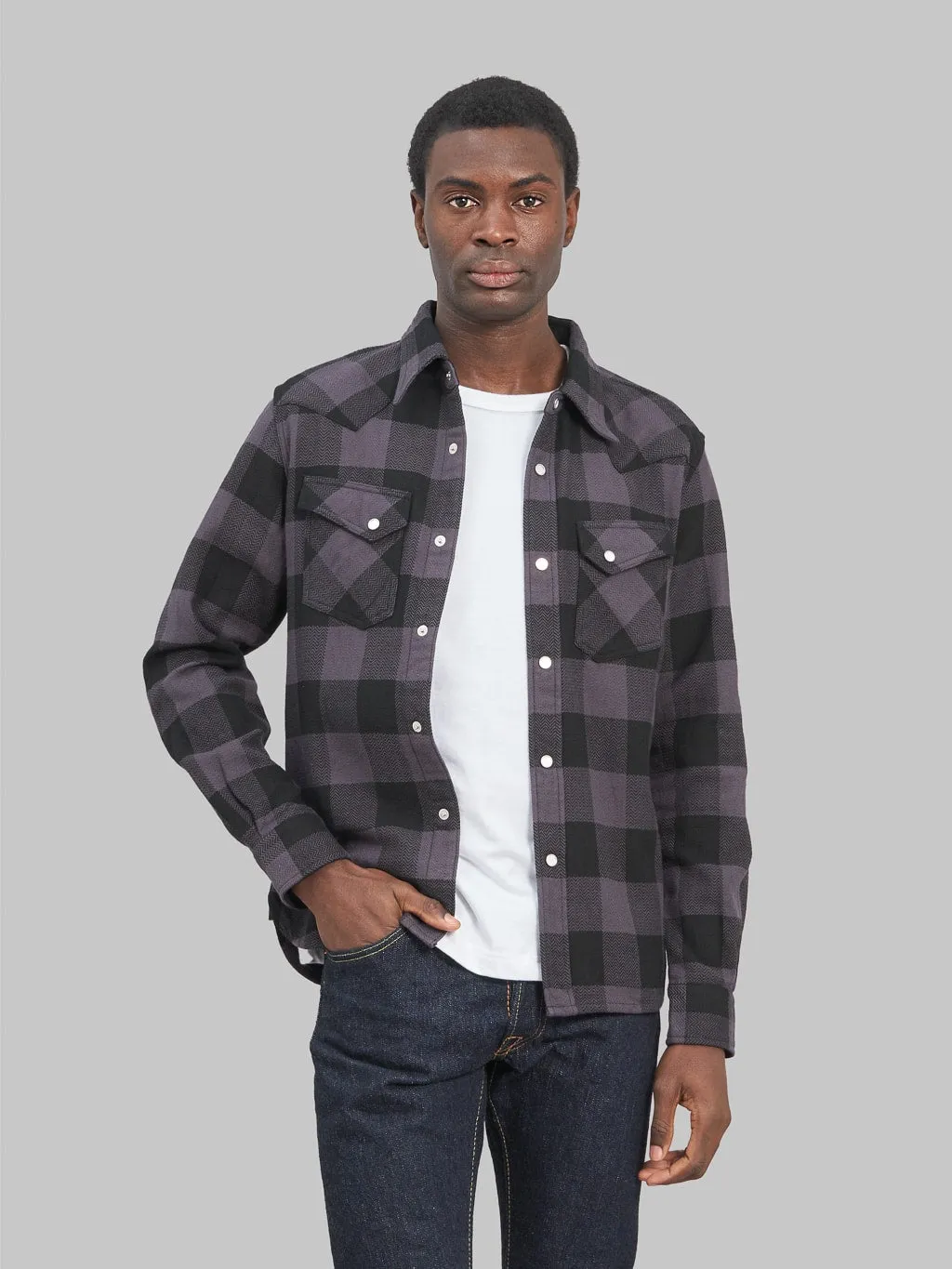 The Flat Head Block Check Flannel Western Shirt Grey/Black