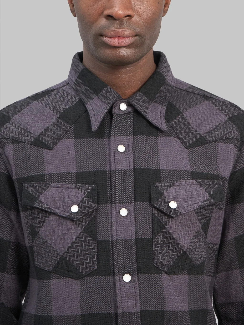 The Flat Head Block Check Flannel Western Shirt Grey/Black