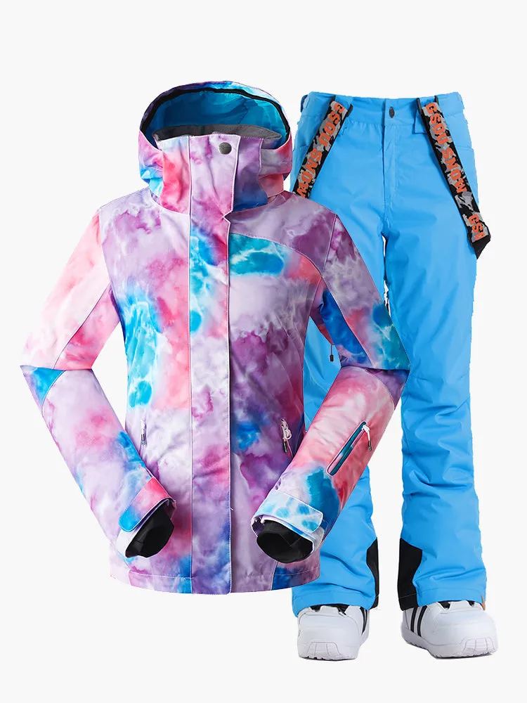 Womens Ski Suits Colorful Snowboard Jacket Purple Pants Sets