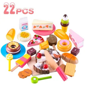 Wooden Dessert Cutting & Baker Food Set Pretend Birthday Cake Playset